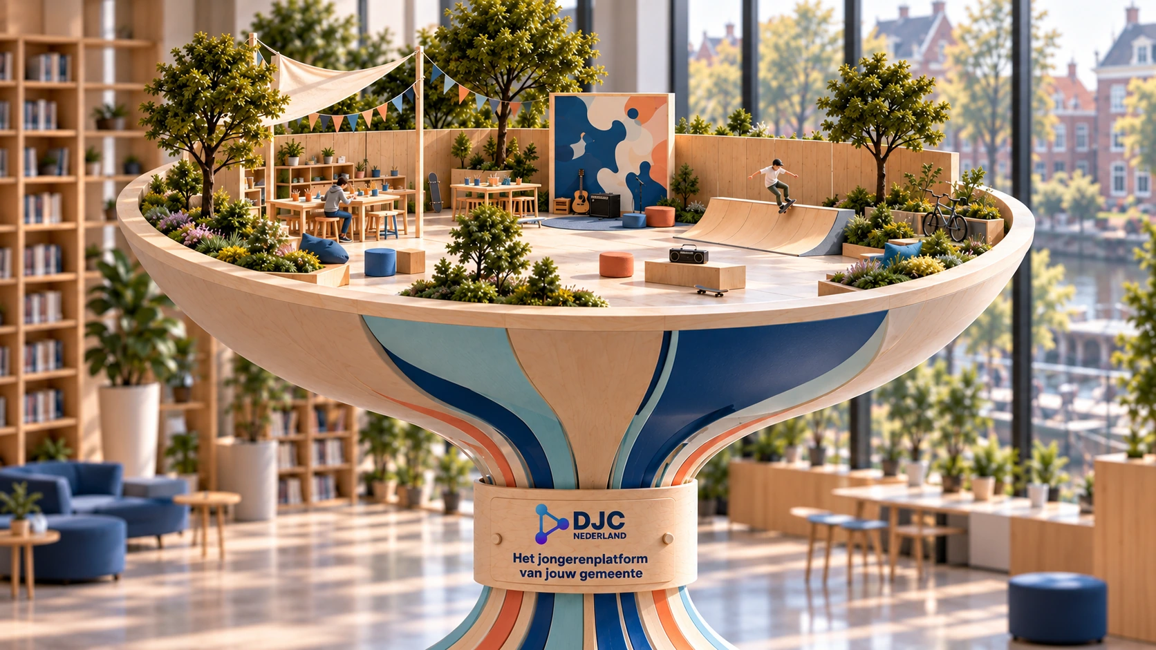 Detail van de jongerenwereld boven in het tastbare DJC-Diabolomodel.